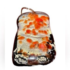 Rectangular Resin Multimedia Pendant W/Peach, Gold, & Neutral Tones Approx 2”x1”